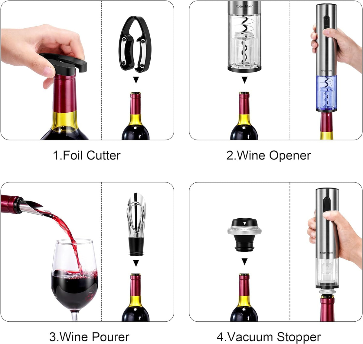 Elektrisches Weinöffner-Set mit Vakuumverschluss, automatischem Korkenzieher, Folienschneider, Ladestation, bis zu 30 Flaschen pro Ladung
