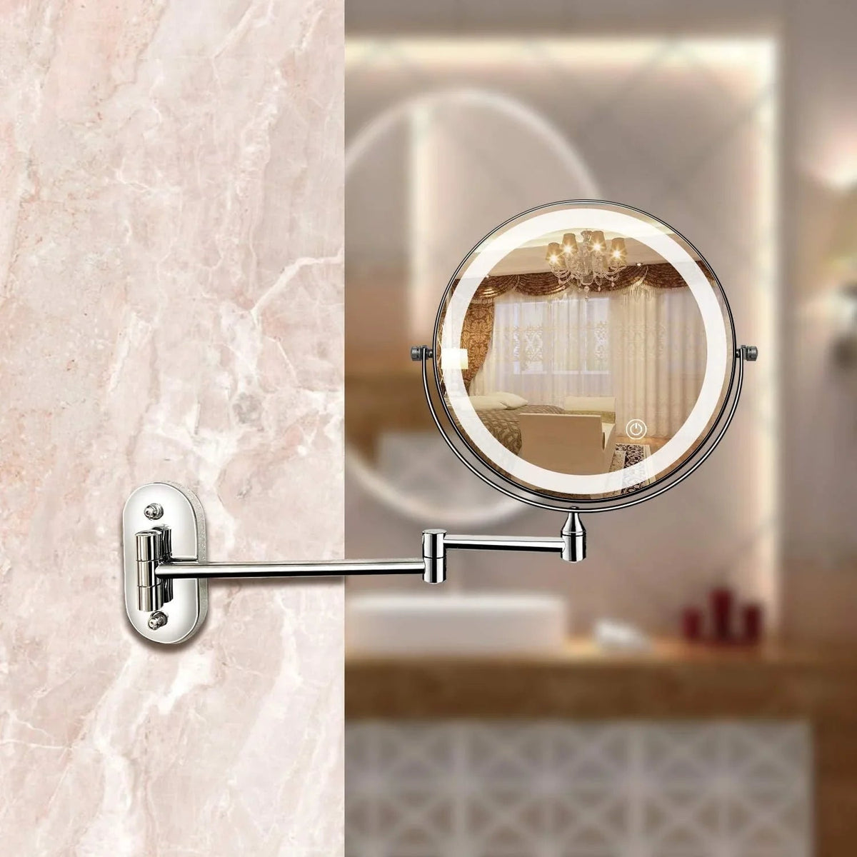 Lighted Makeup Mirror Wall Mount with Extendable Arm 8 in Chrome Magnifying Vanity Mirror for Bathroom Grooming Skincare Eyebrow Shaping Tou | Thomler