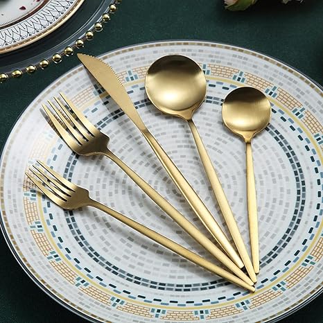 Titanium-Coated Stainless Steel Flatware Set – 18/10 Premium Dinnerware Service for Everyday Dining & Special Occasions | Thomler