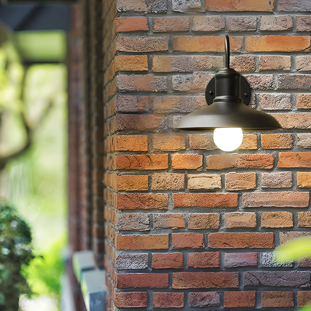 Iron Sconce Fixture with Curved Arm for Patio Garage Barn Entry 9-11 in Shade Weatherproof IP65 LED 1400 Lumen Neutral White Metal Housing | Thomler