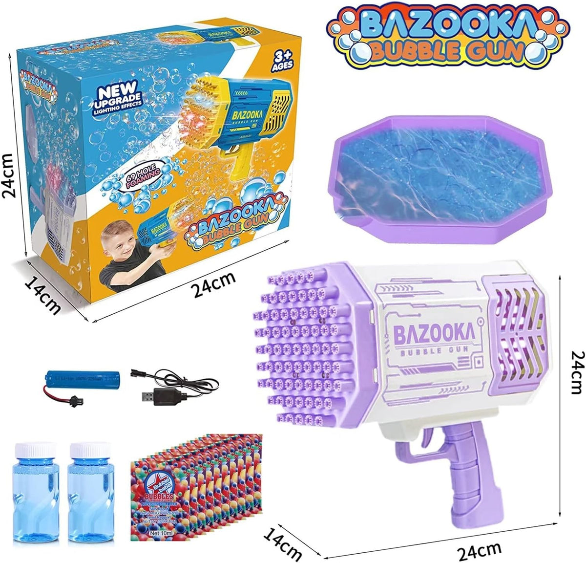 Máquina de burbujas portátil con luces LED, 69 boquillas