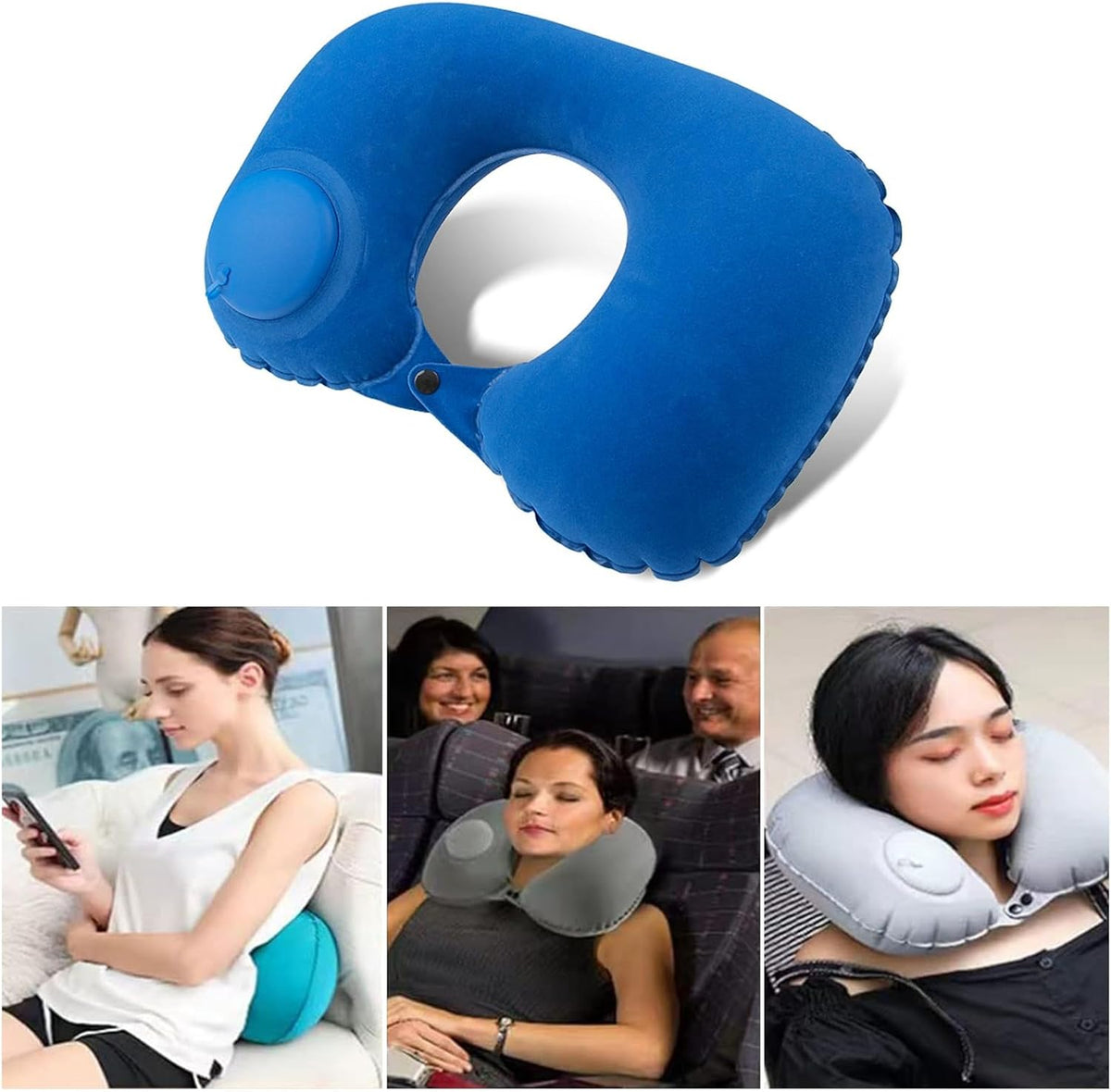 Inflatable Neck Travel Pillow with Built-In Hand Pump for Airplane, Car & Train Trips | Waterproof Ergonomic Support | Compact Portable Desi | Thomler