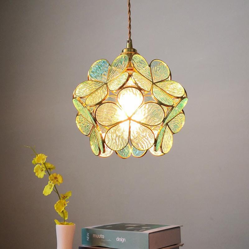 Sculptural Glass Hanging Light 9 Inch Floral Design Warm LED Adjustable Ceiling Fixture for Bedroom Kitchen Dining Nook Modern Botanical Ins | Thomler