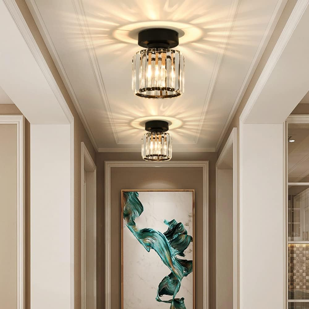 Cube Crystal Flush Mount Ceiling Light with Brass Frame 10 Inch for Bedroom Hallway Entryway Living Room Office Modern Home Lighting Fixture | Thomler