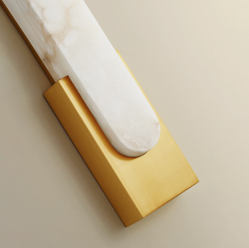 LED Sconce Light 20 Inch Vertical Alabaster Shade Gold Base Hardwired Modern Bedroom Hallway Wall Fixture for Contemporary Homes | Thomler