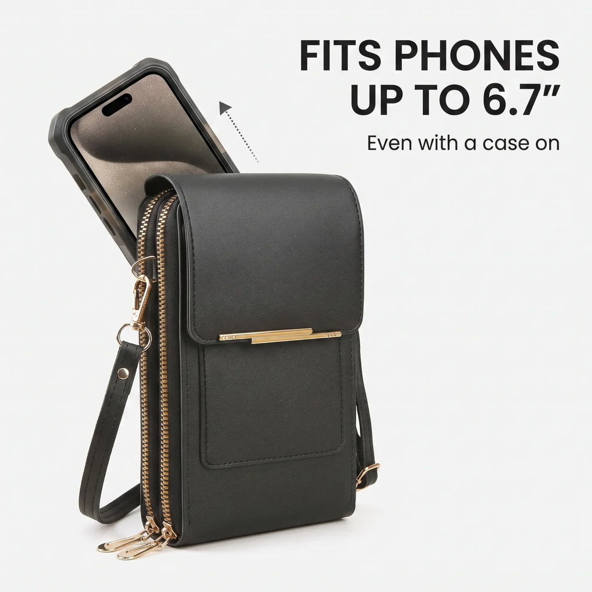 Touchscreen Crossbody Phone Wallet with RFID Blocking for Cards & Cash – Waterproof PU Leather Mini Purse Holds 6.7 in Smartphones | Thomler