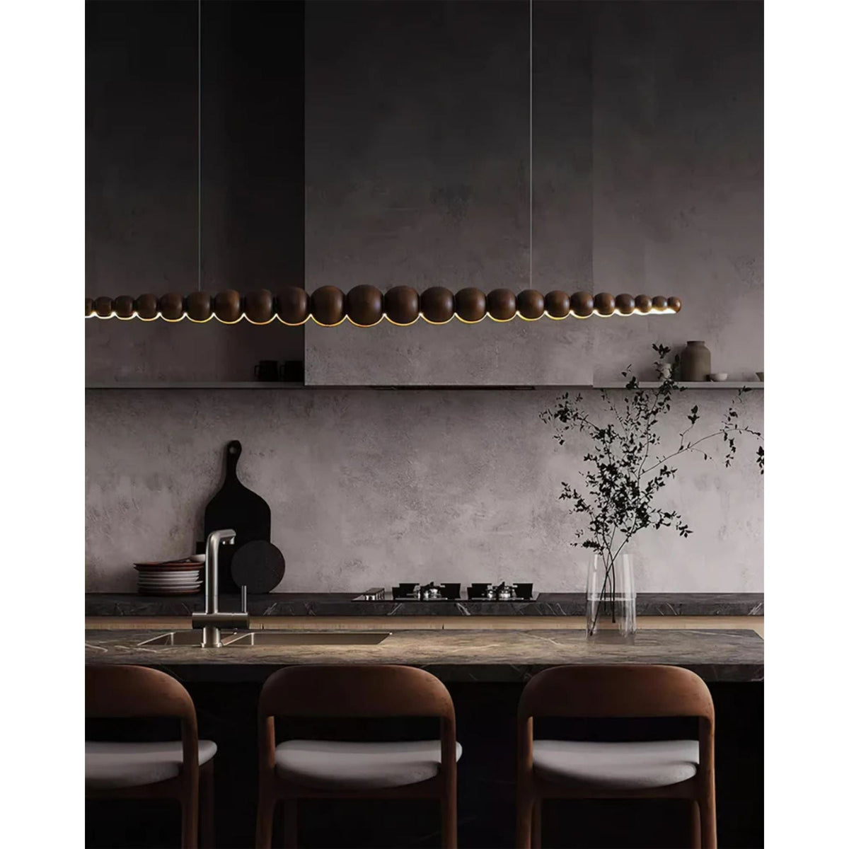 Lineare LED-Deckenleuchte Holz & Metall 3000K für Kücheninsel Esszimmer höhenverstellbare Pendelleuchte Barlicht modern minimalistisch Skandi | Thomler