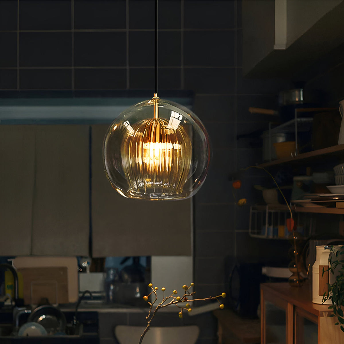 Spherical Glass Hanging Light with Adjustable Height for Kitchen Island, Dining Table, Bedroom | E27 Socket | Modern Orb Fixture for Home an | Thomler