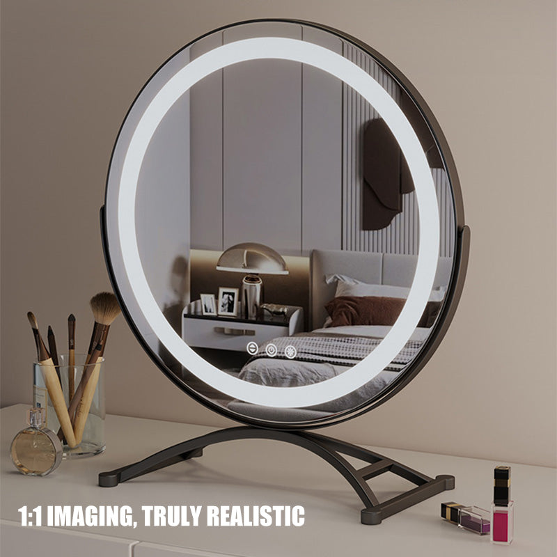 Rechargeable Lighted Vanity Mirror 16 Inch Round Tabletop Mirror with Adjustable LED Brightness Dimmable 360 Rotation for Makeup Skincare Be | Thomler