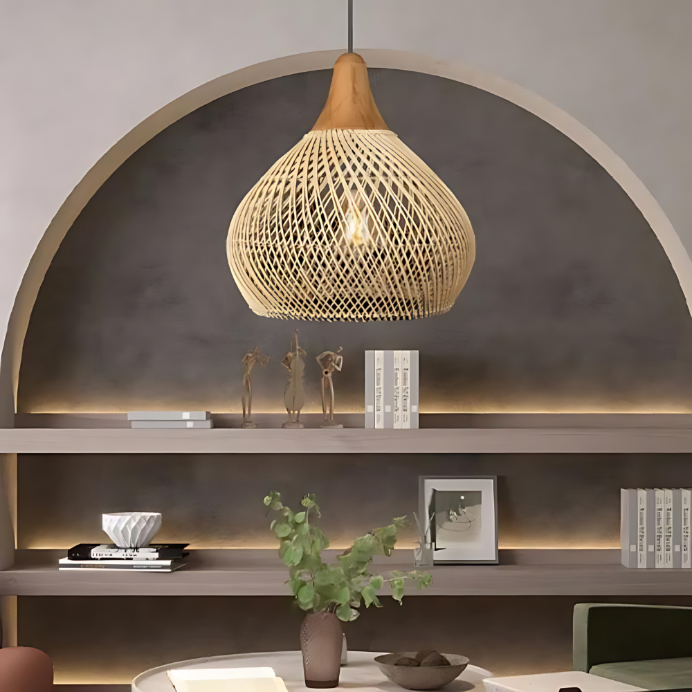 Woven Wicker Ceiling Light 20 in Natural Fiber Shade for Kitchen Island Dining Room Overhead Boho Farmhouse Organic Texture Rope Hanging Fix | Thomler