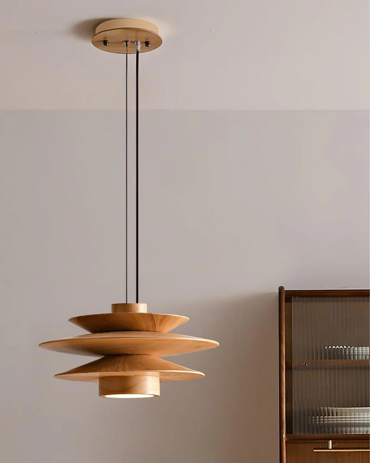 Layered Rubberwood Pendant Light Walnut Finish Ceiling Fixture Dining Room Living Room Ambient Lighting Modern Natural Wood Chandelier Warm | Thomler