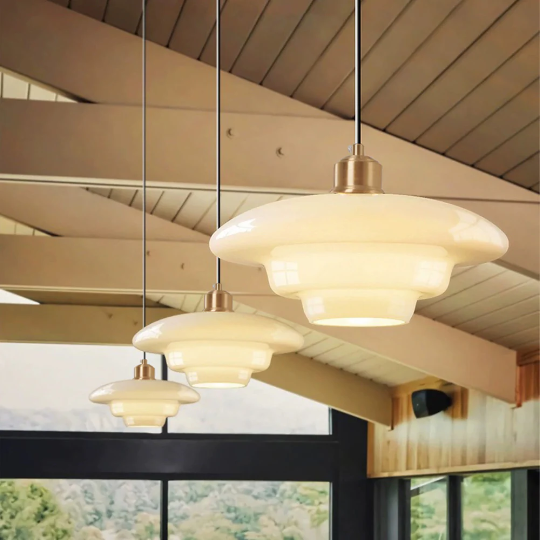 Adjustable Drop Ceiling Light with Cream Glass Shade and Gold Finish for Dining Room Kitchen Island Counter 47 in Cord E27 Socket Modern Far | Thomler