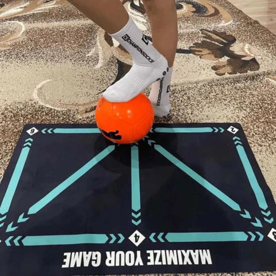 Soccer Skills Training Mat 35 in × 24 in Indoor Footwork Dribbling Practice Set Ball Control Exercises Youth Home Drills Anti-Slip Socks | Thomler