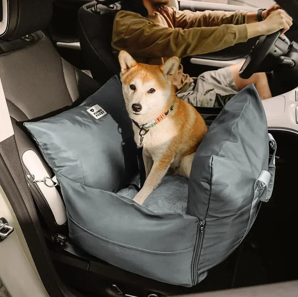 Gepolsterte Hunde-Autositz-Sitzerhöhung mit Sicherheitsgurt & Seitenpolstern – Wasserfeste, waschbare Haustier-Transportbox für Autos, SUVs & Reisen