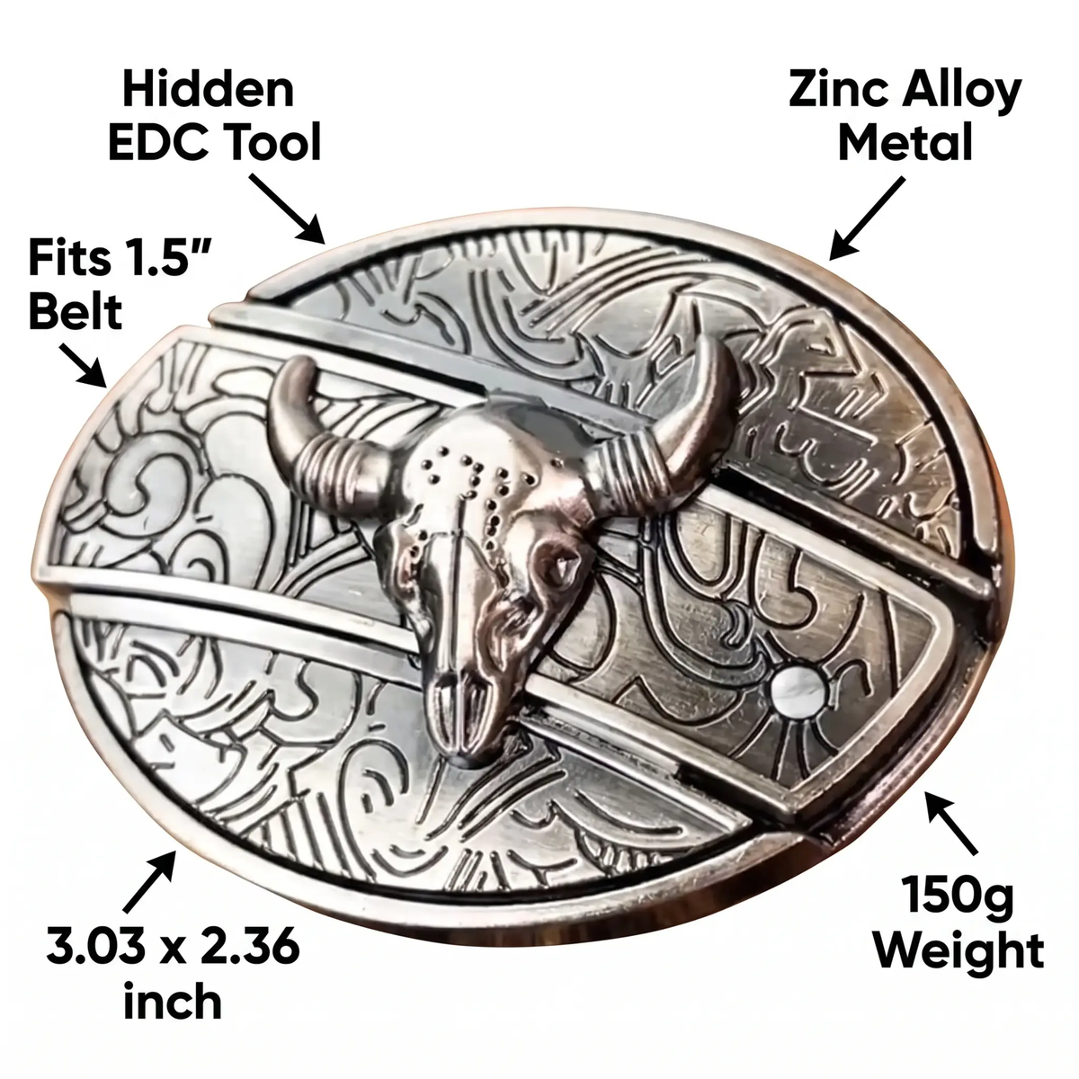 Hebilla de estilo vaquero con compartimento oculto para correas de 1.5 pulgadas | Herraje decorativo de aleación de zinc para rancho, rodeo y uso diario | Thomler