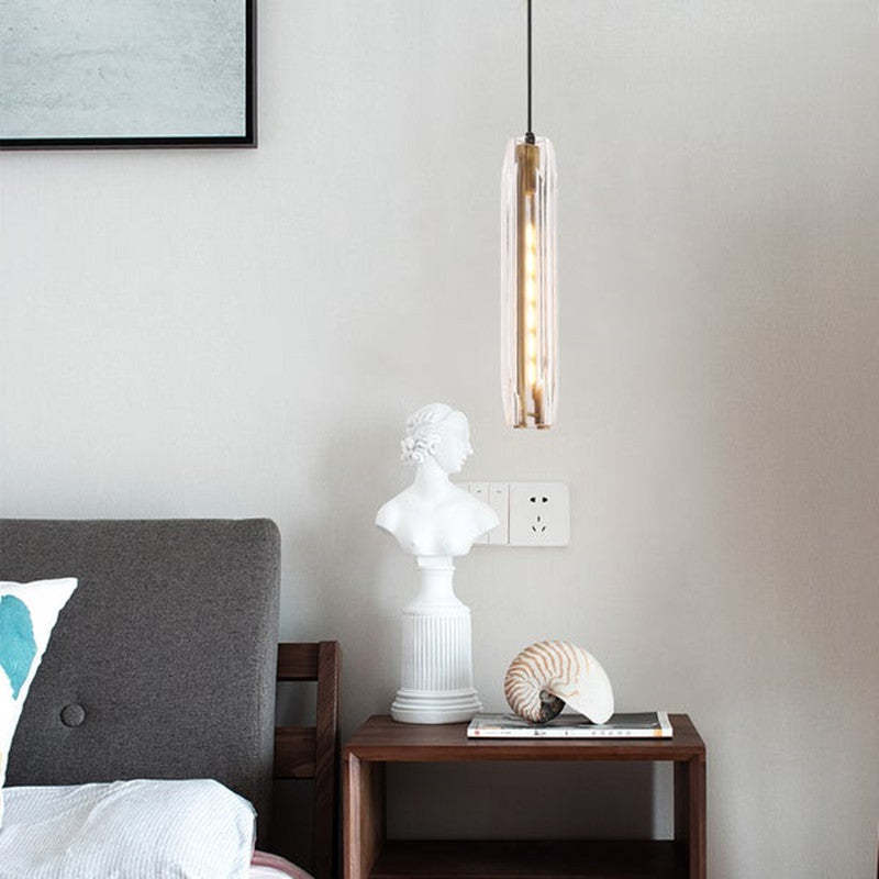 Glass Cylinder Hanging Light Fixture 15 Inch Height Adjustable Drop Ceiling Lamp for Dining Room Bedroom Living Room Contemporary Minimalist | Thomler