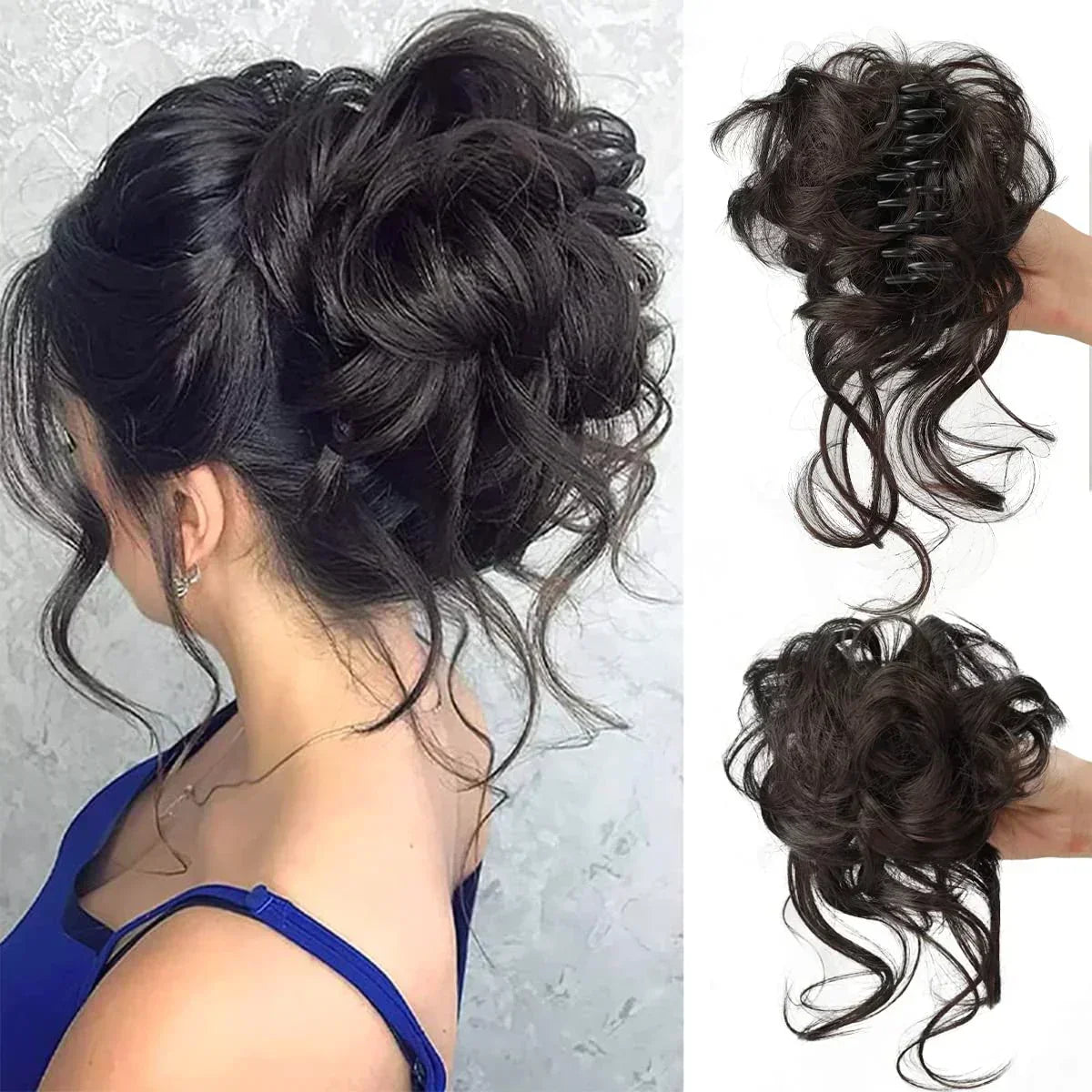 Synthetic Updo Hairpiece with Clip Attachment – Textured Volume for Thin or Fine Hair – Available in 18 Shades Including Blonde, Brown, Black, Gray