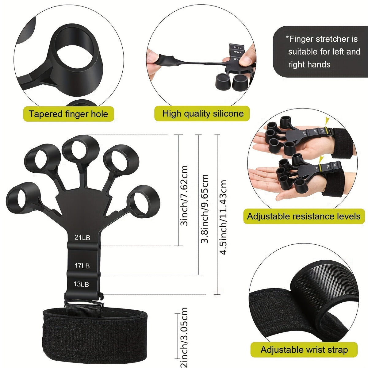 Kit de fortalecedor de agarre con ejercitador de dedos, pelota de resistencia y anillo para antebrazo para rehabilitación y desarrollo muscular