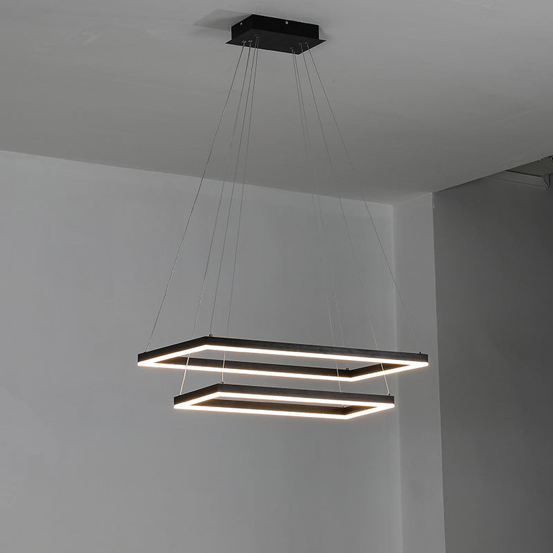 Multi-Tier Linear Suspension Fixture with Integrated LED, Adjustable Cable, Matte Black Metal Frame for Dining & Living Spaces | Thomler