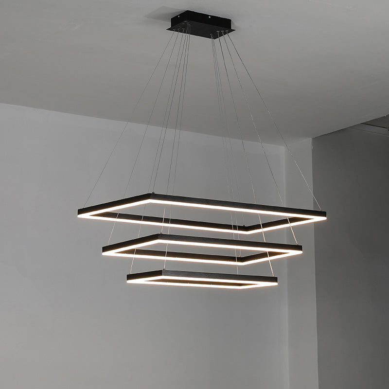 Multi-Tier Linear Suspension Fixture with Integrated LED, Adjustable Cable, Matte Black Metal Frame for Dining & Living Spaces | Thomler