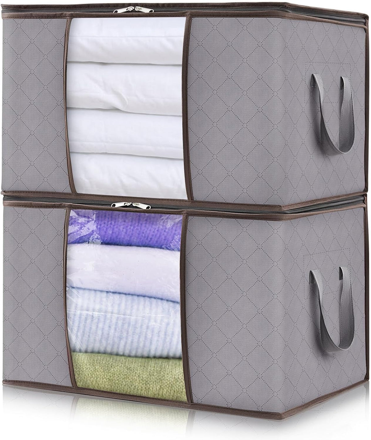 Fabric Closet Organizer Bin 24 Gallon Gray with Clear Window Collapsible Under Bed Storage Container for Comforters Seasonal Clothes Linens | Thomler
