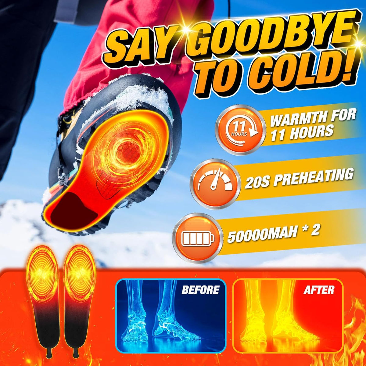 Wireless Rechargeable Heated Insoles with Remote Control for Winter Boots & Sneakers