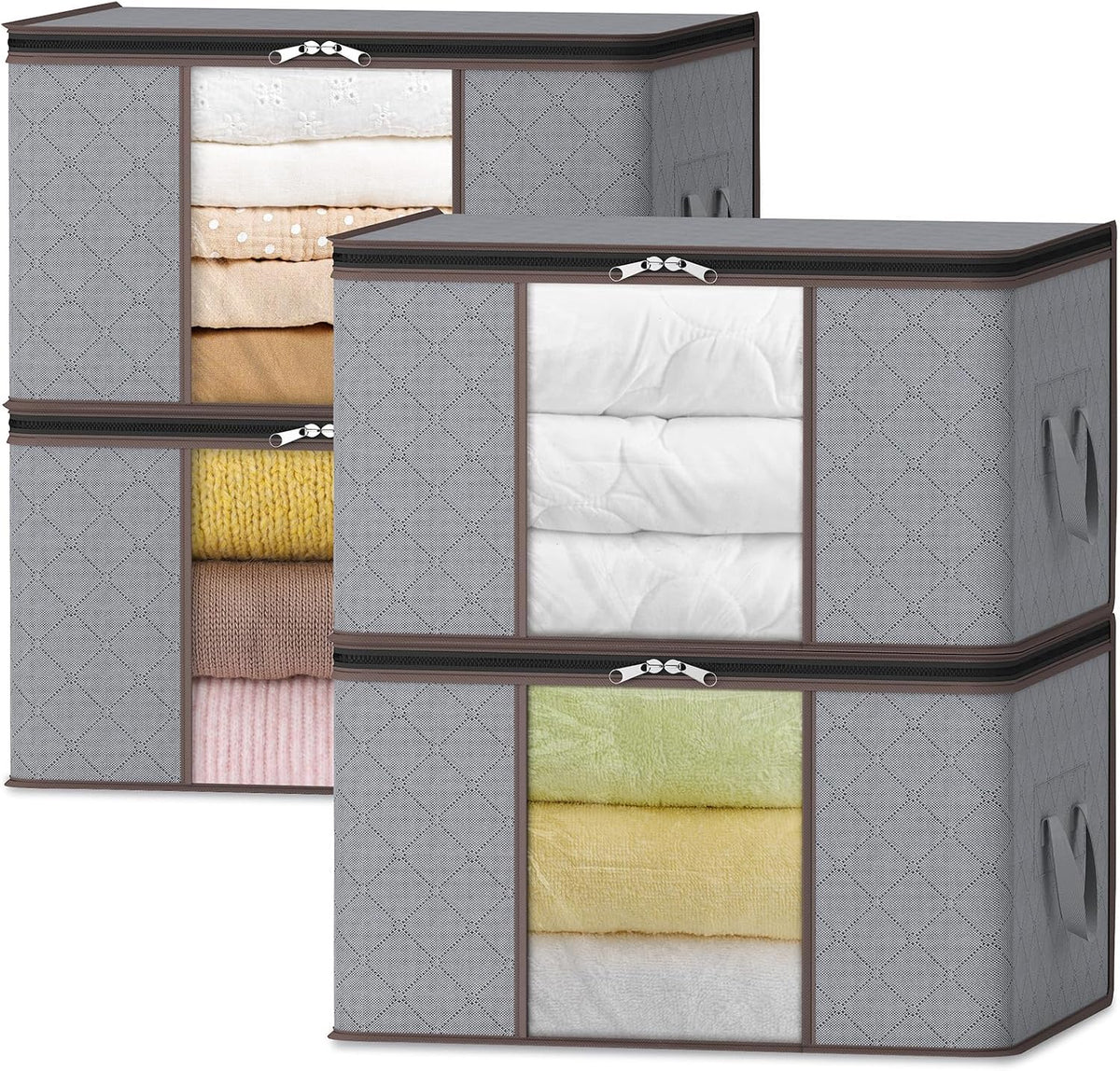 Fabric Closet Organizer Bin 24 Gallon Gray with Clear Window Collapsible Under Bed Storage Container for Comforters Seasonal Clothes Linens | Thomler