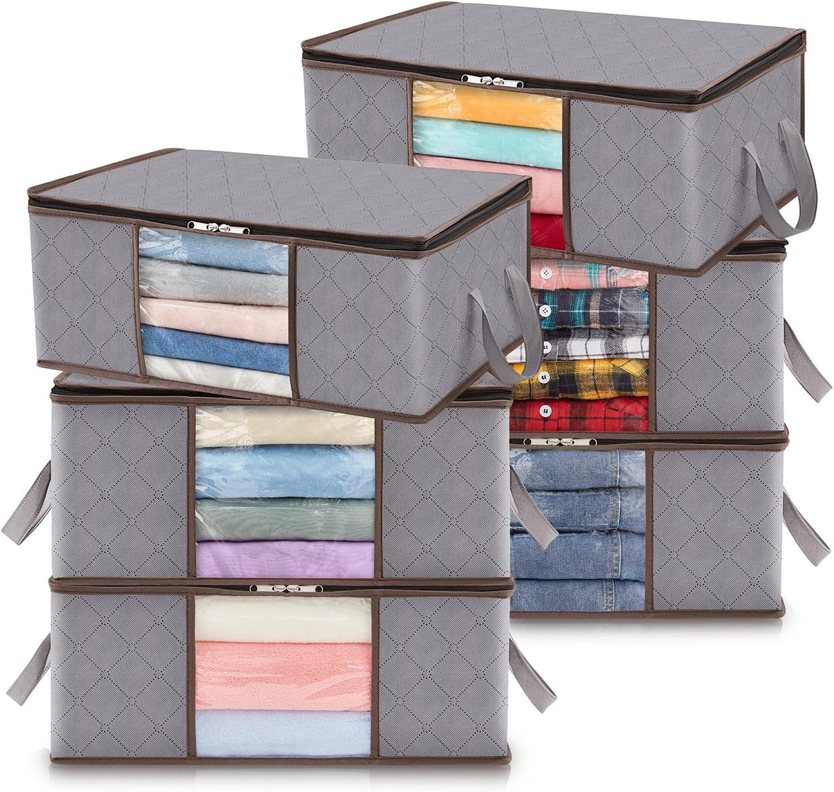 Fabric Closet Organizer Bin 24 Gallon Gray with Clear Window Collapsible Under Bed Storage Container for Comforters Seasonal Clothes Linens | Thomler