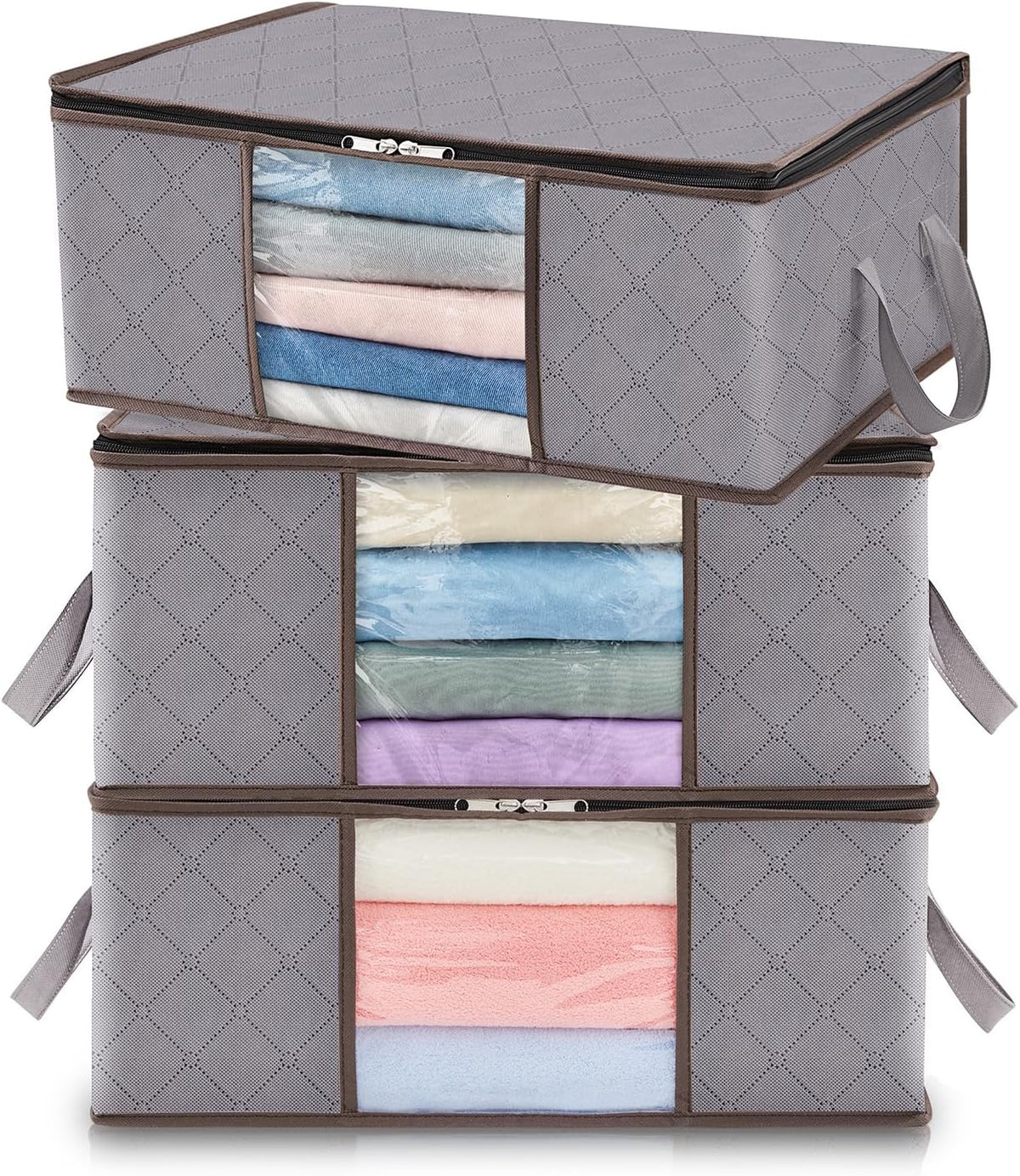 Fabric Closet Organizer Bin 24 Gallon Gray with Clear Window Collapsible Under Bed Storage Container for Comforters Seasonal Clothes Linens | Thomler