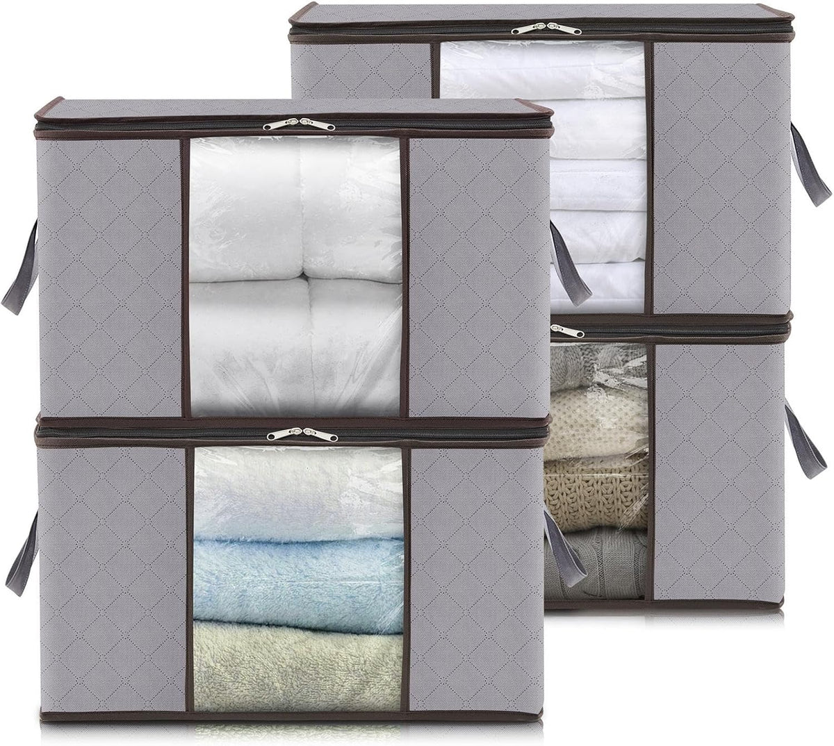 Fabric Closet Organizer Bin 24 Gallon Gray with Clear Window Collapsible Under Bed Storage Container for Comforters Seasonal Clothes Linens | Thomler