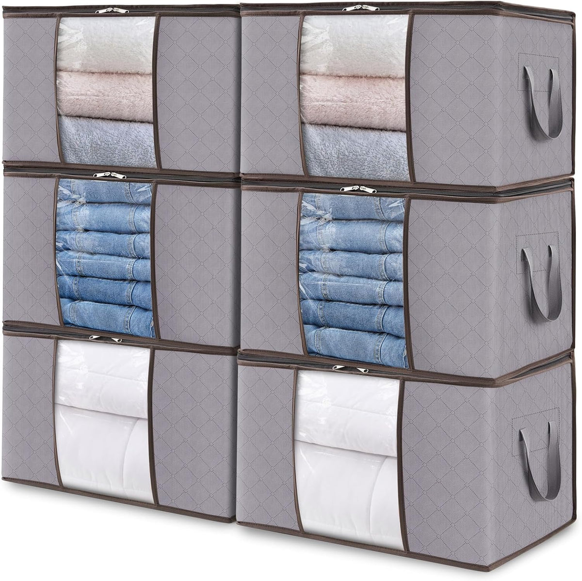 Fabric Closet Organizer Bin 24 Gallon Gray with Clear Window Collapsible Under Bed Storage Container for Comforters Seasonal Clothes Linens | Thomler