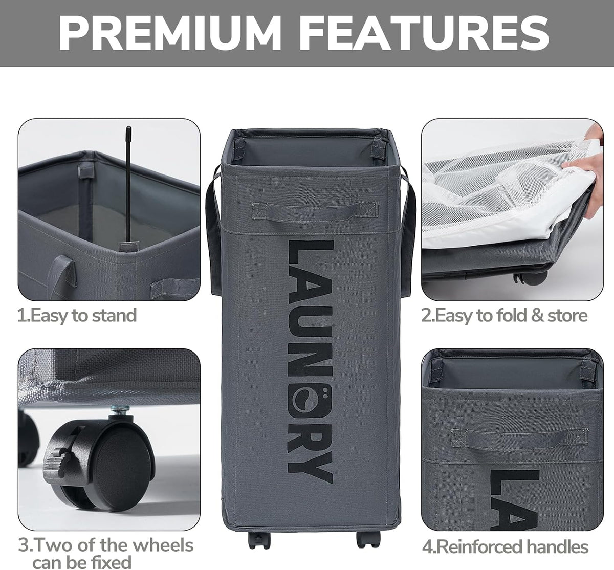 Collapsible Laundry Basket with Wheels, 75 Litre