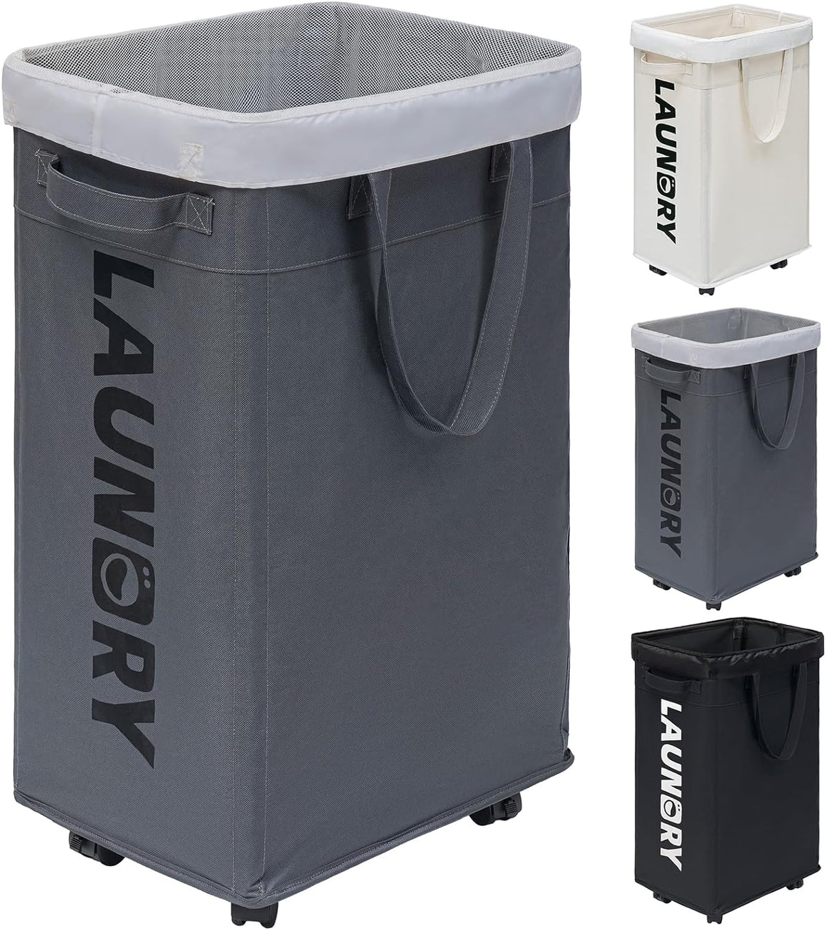 Collapsible Laundry Basket with Wheels, 75 Litre