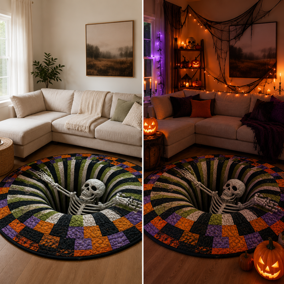 Alfombra de Halloween con vórtice de esqueleto 3D