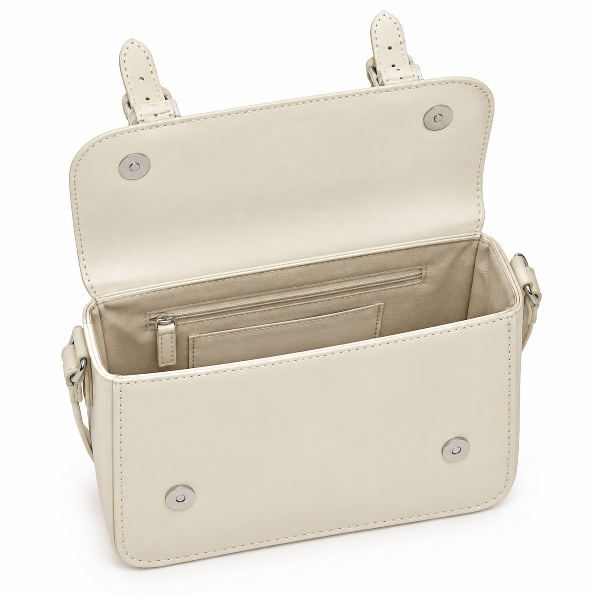 Cream Satchel Bag 10 in – Structured with Buckle Closure