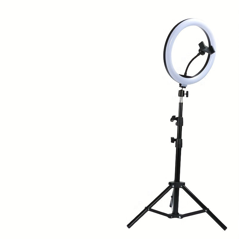 Ronde studiolamp met uitschuifbaar statief en apparaathouder voor video-opnames, fotografie en live streaming