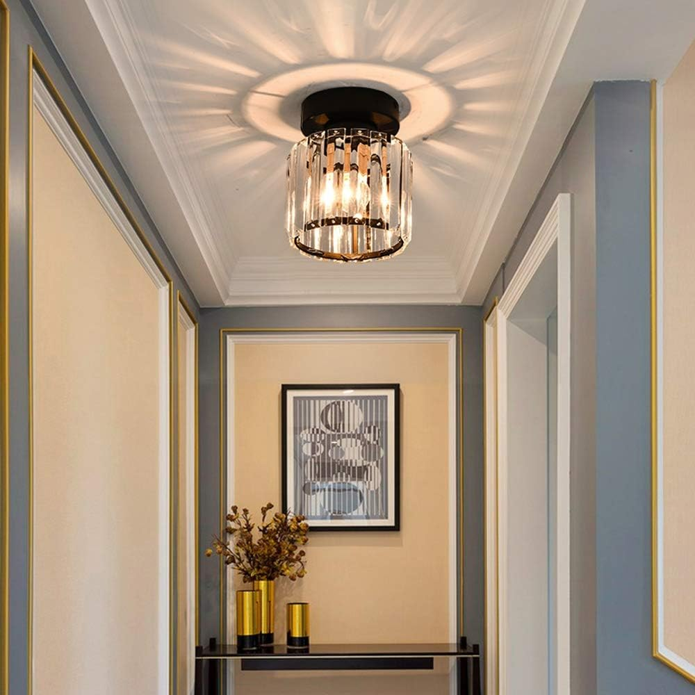 Decorative Flush Mount Light Fixture with Glass Cube and Metal Accents E27 Socket for Entryway Bedroom Small Room Ambient Overhead Lighting | Thomler