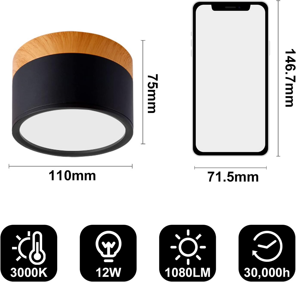 Compact LED Flush Mount Ceiling Light Fixture Wood & Metal Accent for Entryway Hallway Bedroom Kitchen 5W 7W Surface Mount Minimalist Modern | Thomler