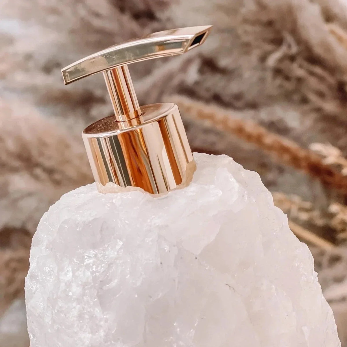 Gemstone Pump Bottle 6 Inches Tall Genuine Crystal Countertop Accent Powder Room Accessory Artisan Made Stone Dispenser for Liquid Hand Wash | Thomler