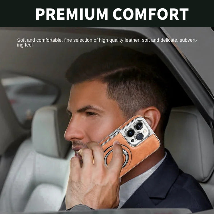 Strukturiertes iPhone-Case mit klappbarem Ständer und magnetischer Ring-Ausrichtung