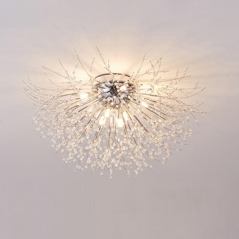 Flush Mount Ceiling Light with Crystal Dandelion Design – 16 in Gold & Silver Fixture for Bedroom, Hallway, Bathroom | Thomler