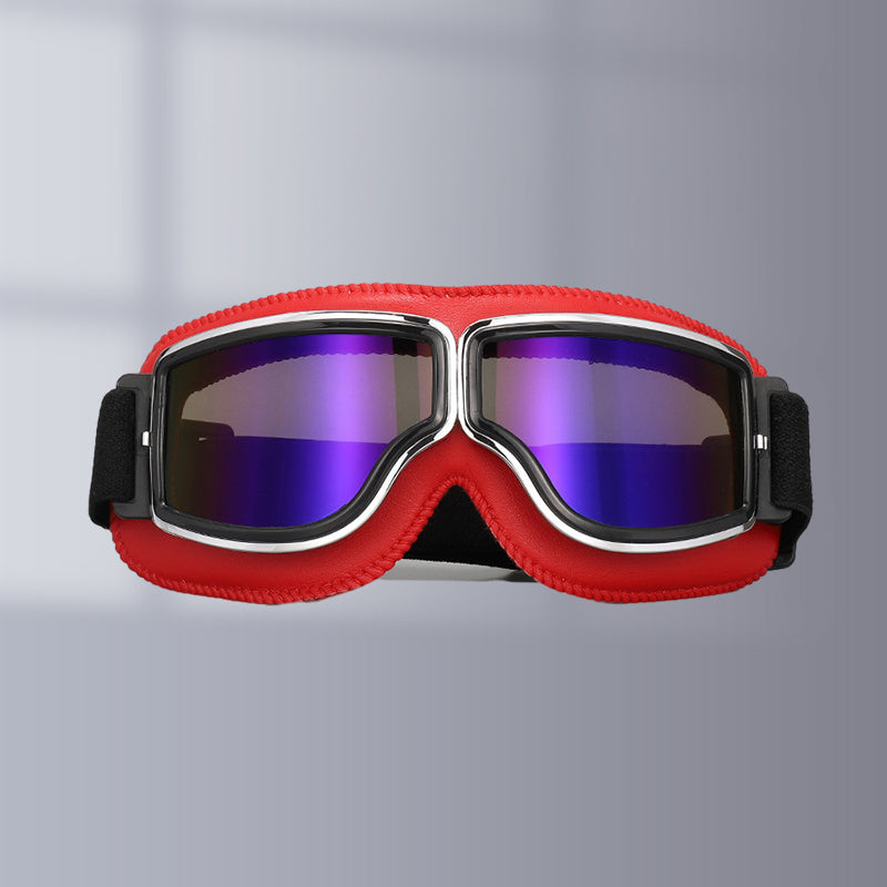 Retro motorbril met verstelbare band, UV-bescherming & stootvaste polycarbonaat lens voor motorrijden, fietsen & buitengebruik