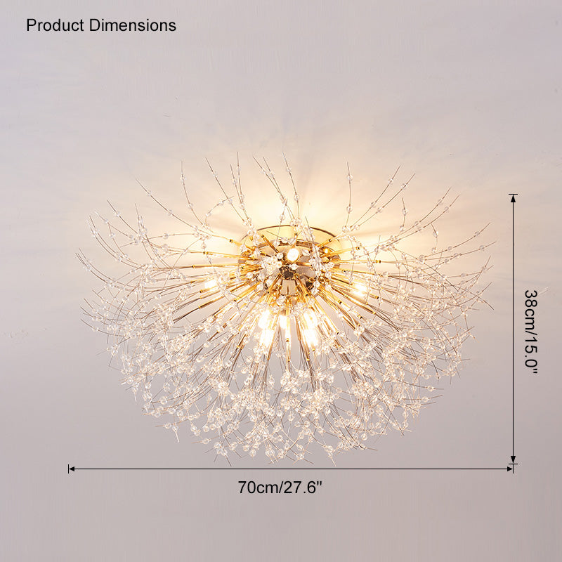 Flush Mount Ceiling Light with Crystal Dandelion Design – 16 in Gold & Silver Fixture for Bedroom, Hallway, Bathroom | Thomler