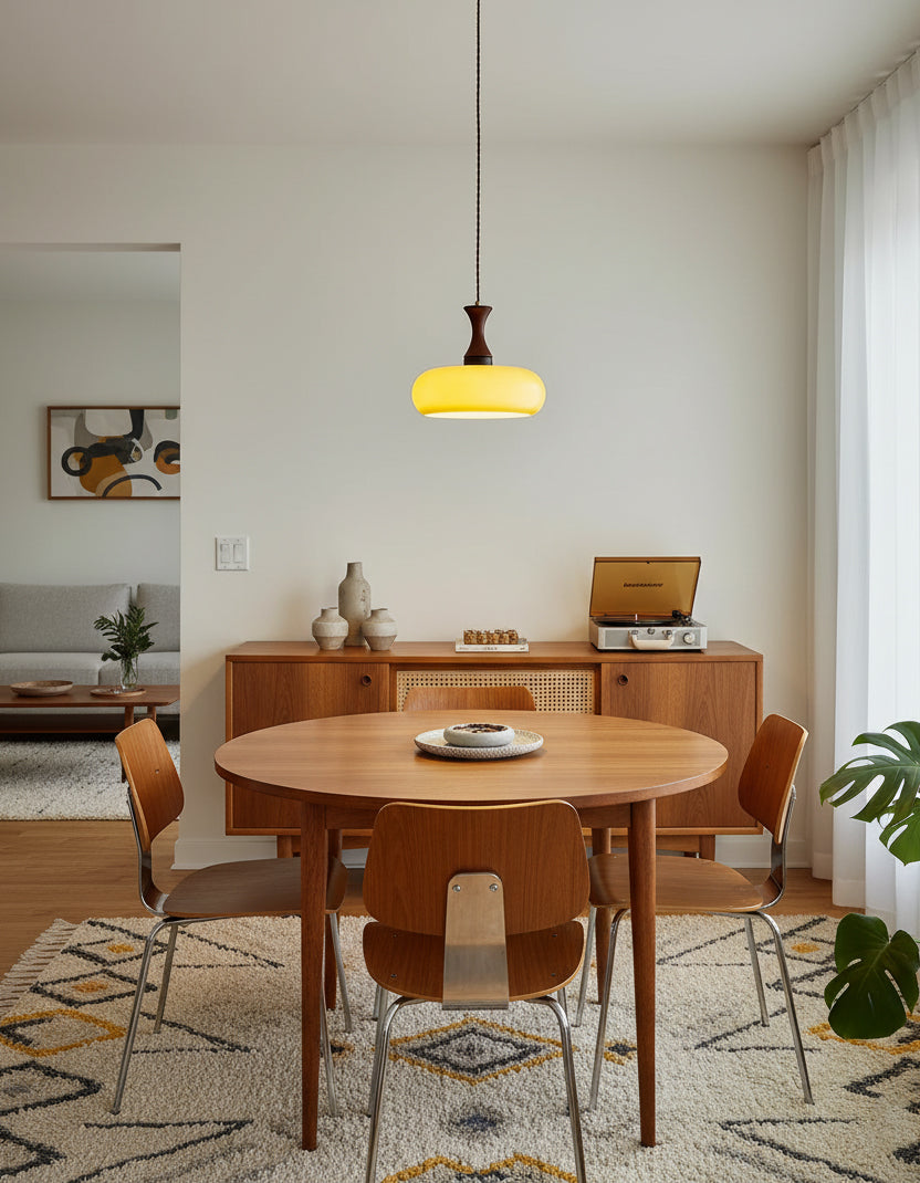 Hanging Light Fixture with Amber Glass Shade 7 Inch Diameter Adjustable Cord for Kitchen Islands Dining Tables Breakfast Bars Modern Farmhou | Thomler