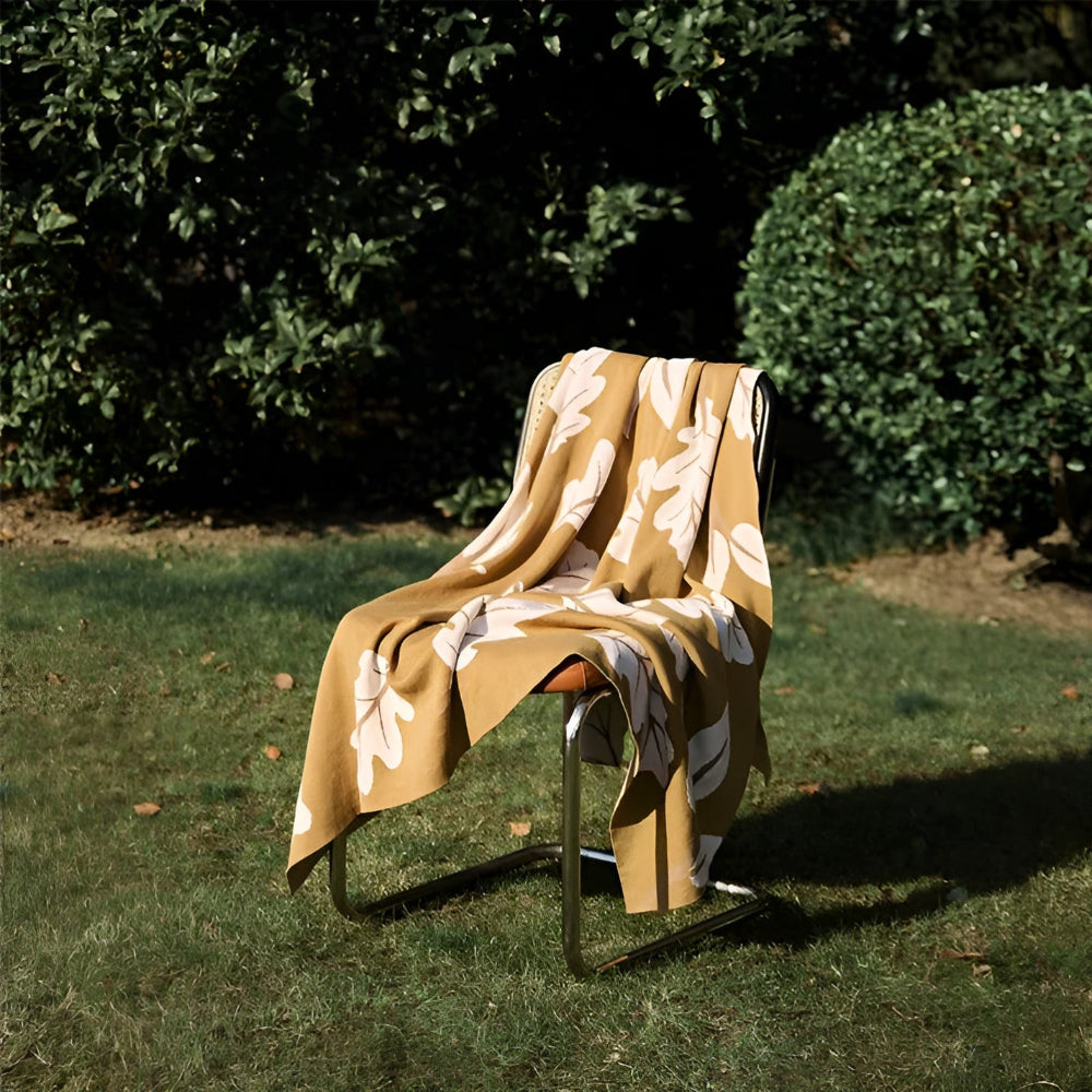 Baumwoll-Jacquard-Wohndecke mit botanischem Blattmuster – Atmungsaktive Ganzjahresdecke für Sofa, Bett oder unterwegs