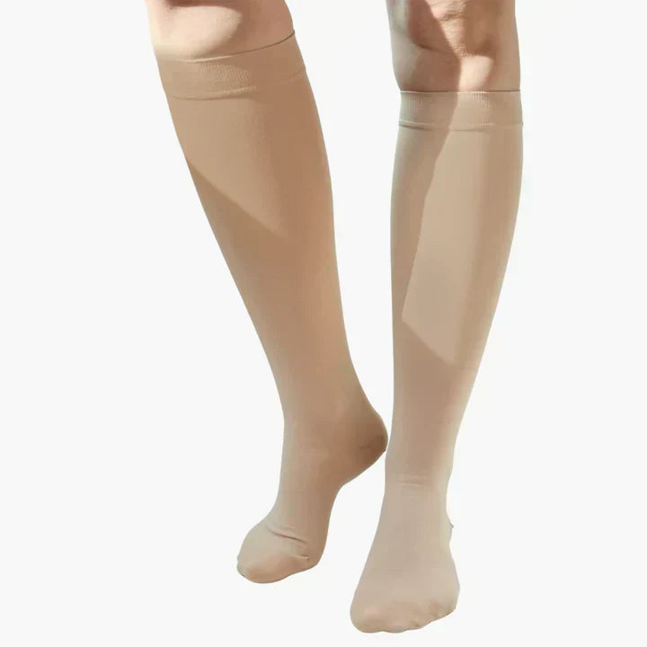 Compressiekousen met elastische band voor verlichting bij zwellingen en ondersteuning van de bloedsomloop – Naadloos kniehoog model voor dames en heren, diverse maten