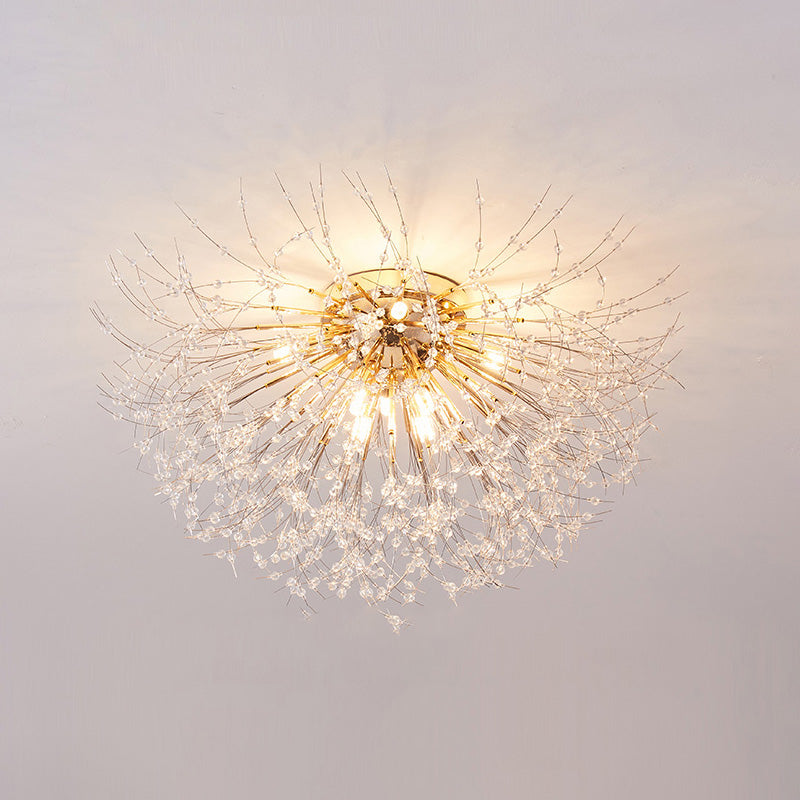 Flush Mount Ceiling Light with Crystal Dandelion Design – 16 in Gold & Silver Fixture for Bedroom, Hallway, Bathroom | Thomler