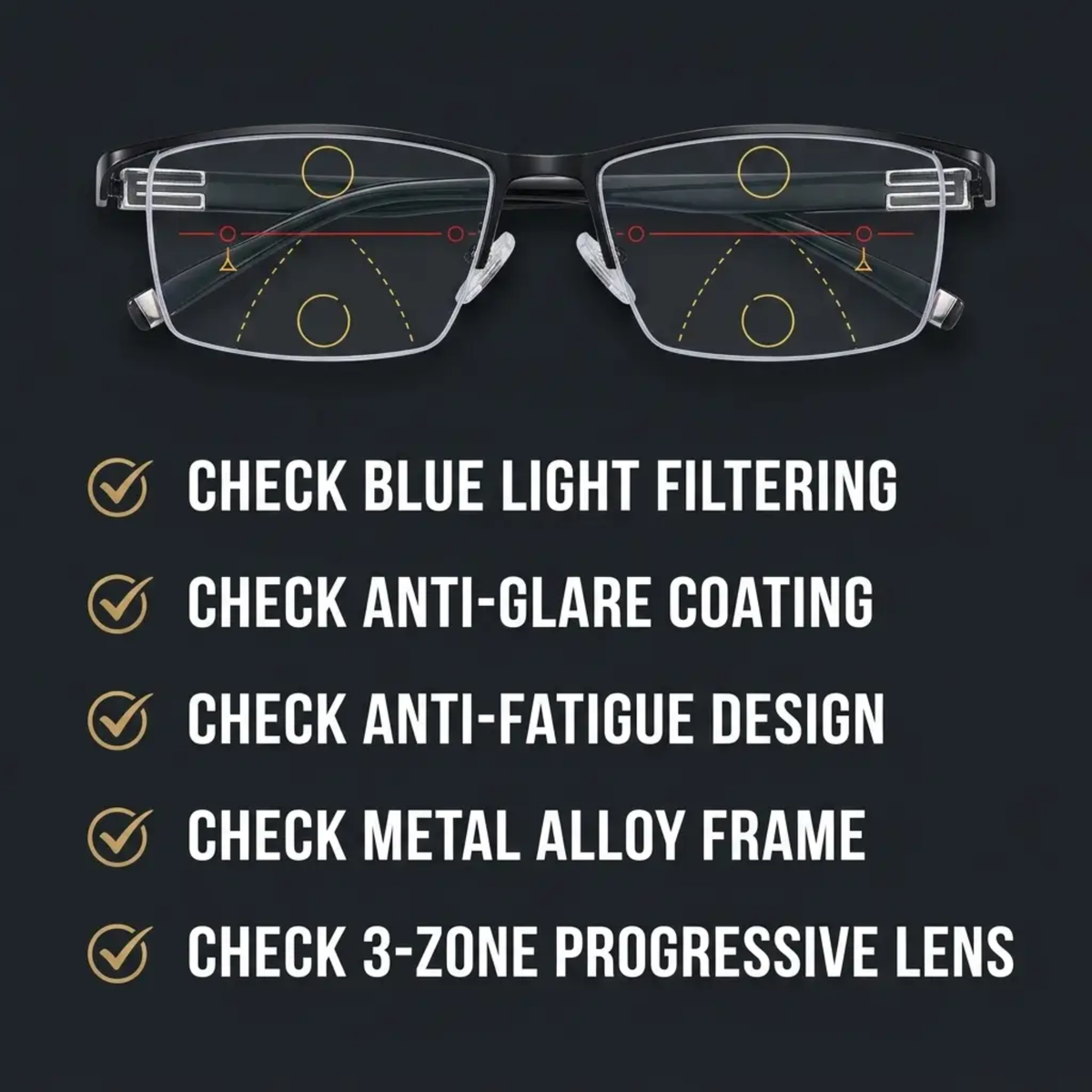 Progressive Reading Glasses with Blue Light Filter & Anti-Glare Coating for Screen Use, Books & Distance Vision | Multifocal Polycarbonate L | Thomler