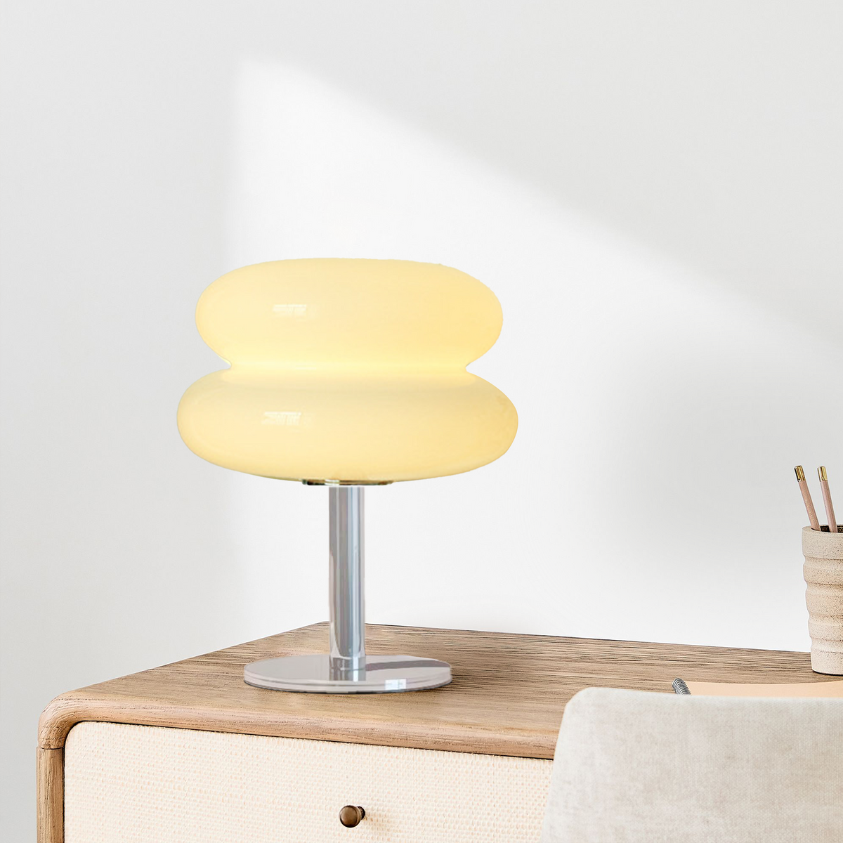 Frosted Glass Accent Lamp 10 Inch Sphere Bedside Light with Metal Base for Nightstand Reading Office Desktop Illumination | Thomler