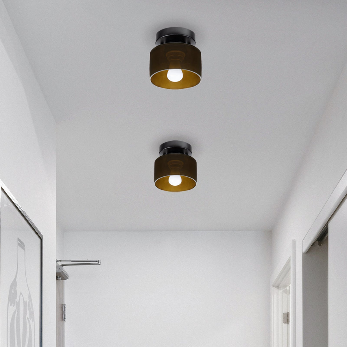 Flush Mount Glass Dome Ceiling Light E26 Socket Amber Globe for Kitchen Entryway Bedroom Low Profile Vintage Style Home Lighting Fixture | Thomler